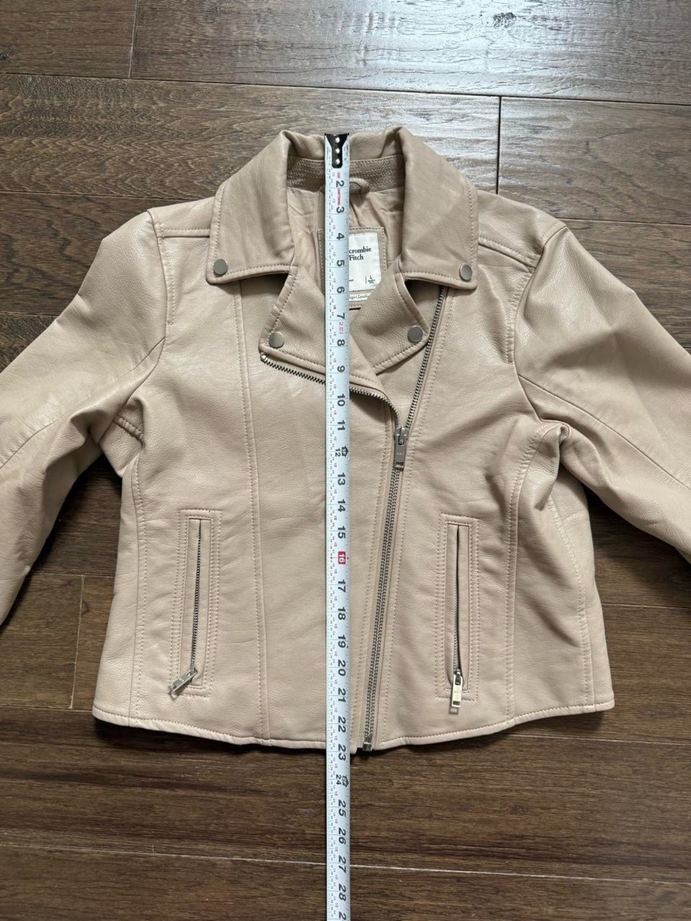 Abercrombie & Fitch Women's Large Vegan Leather Moto Jacket Beige, Taupe - Picture 7 of 9